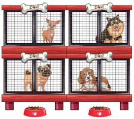 Four types of dogs in cage illustration